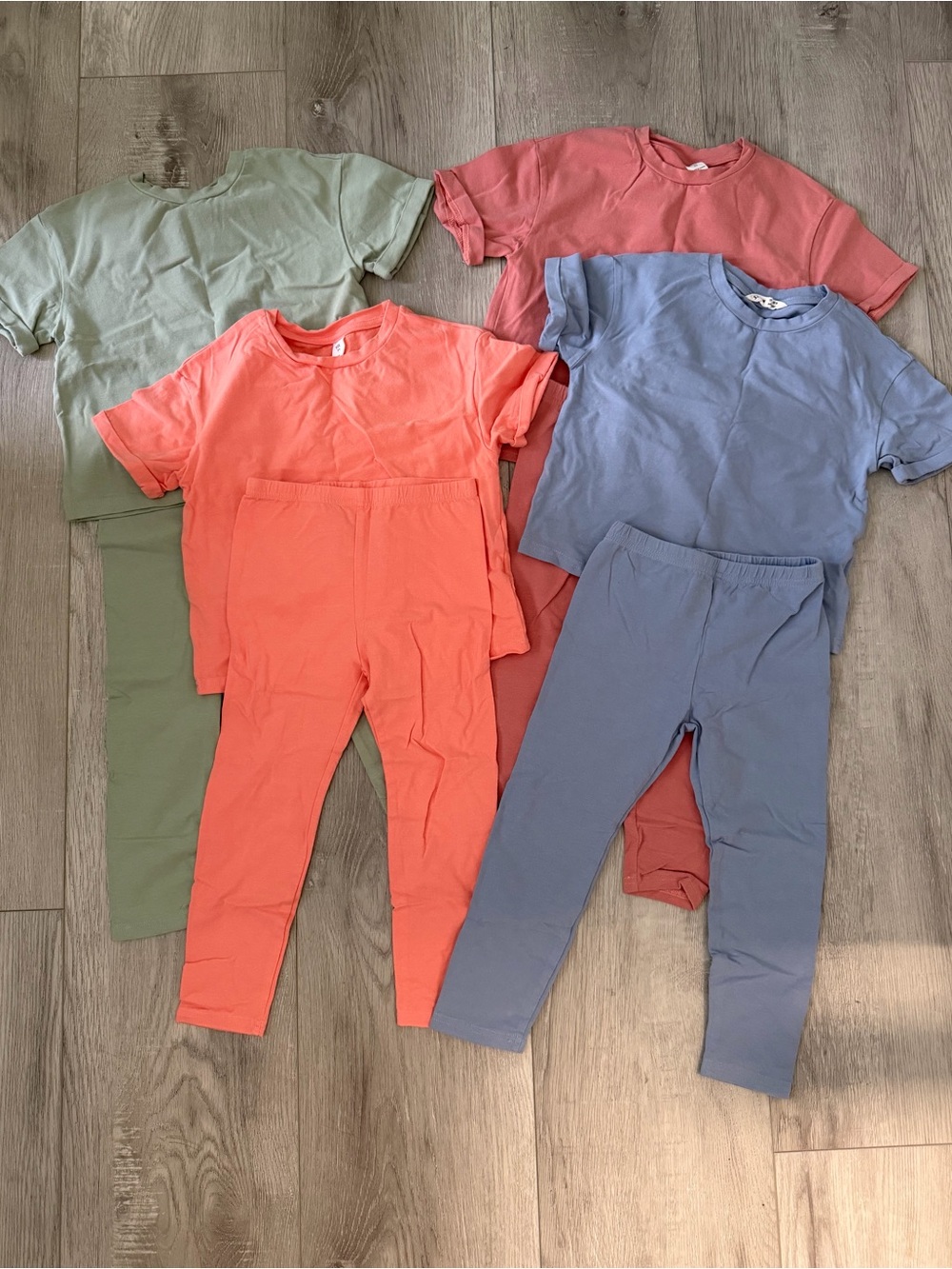 SHEIN Kids Colorblock Solid Legging Sets - Coral, Sage, Dusty Blue Bundle